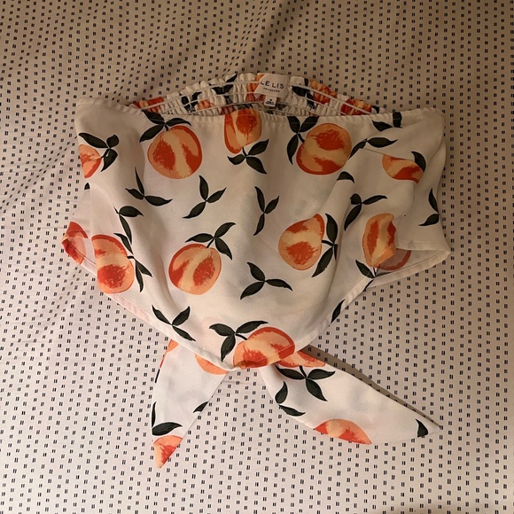 Le Lis Tops - Peach Print Strapless Tie Top